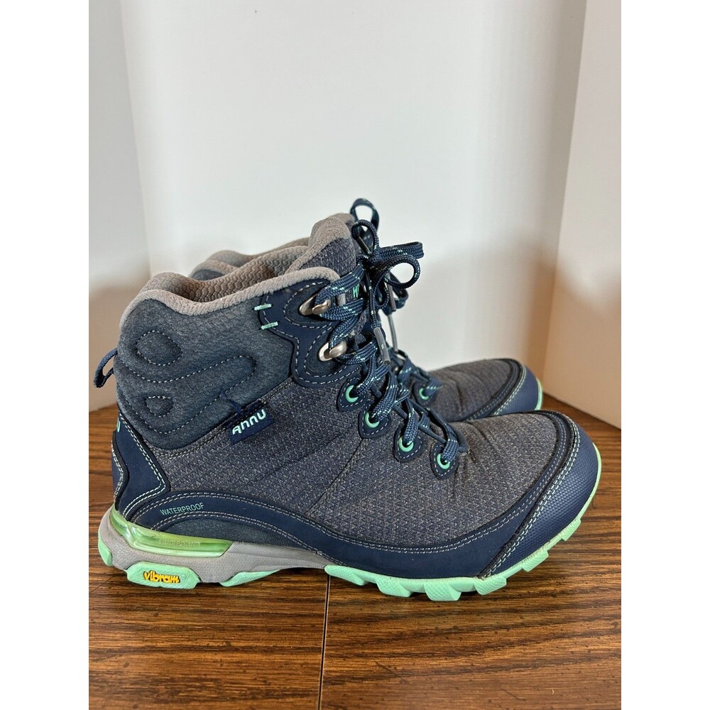 Ahnu By Teva Sugarpine High Waterproof Size 8 Vibram Hiking Boots Blue Gray